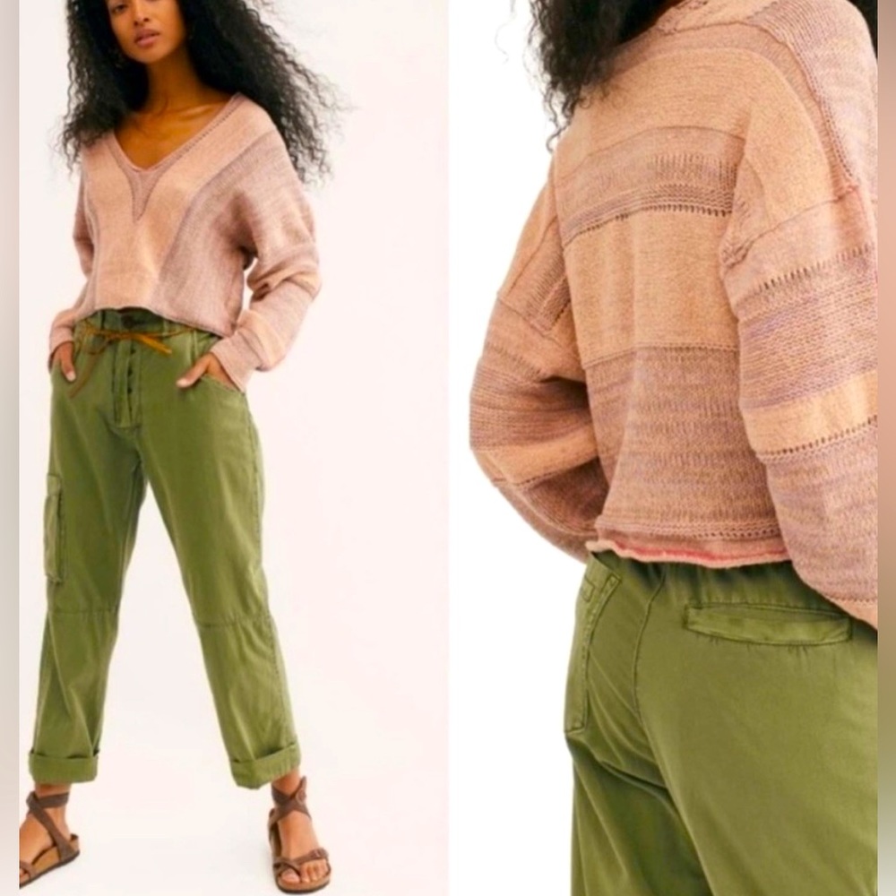 Free People dusty pink V neck crochet sweater